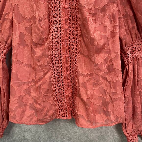 Lace‎ Button Up Shirt Top Women 1XL Puff Sleeve Indie Boho Chic Romantic Renfair - Picture 5 of 14